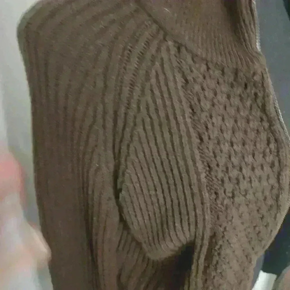 Women’s Studio Y Brown Full Front Zip Cable Knit Sweater Large - Picture 5 of 7